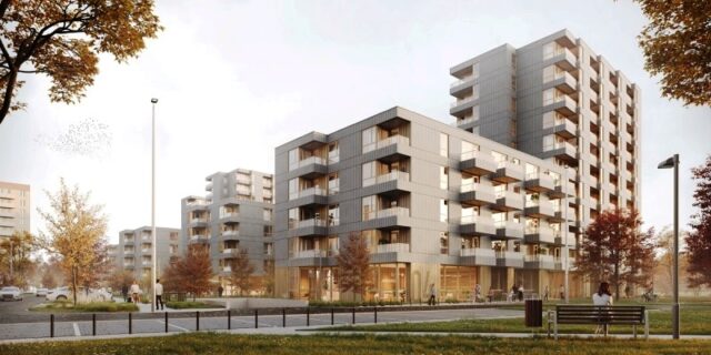 Wizualizacja osiedla komunalnego we Włochach - zwycięski projekt w konkursie. Autor Górecki Architekci